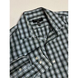 Banana Republic Mens Tailored‎ Fit Medium Long Sleeve Blue Plaid Button Up Shirt